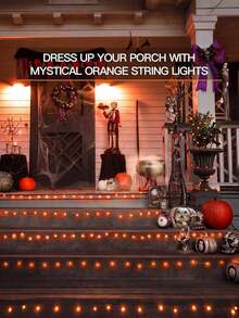 118Inch Copper Wire String Lights Balcony Outdoor Decorative Lighting String, Halloween LED String Lights, Thanksgiving Gift Fairy Lights, Harvest Festival Indoor And Outdoor Copper Wire String Lights With Remote, 8 Modes Twinkle, For Bedroom, Christmas, Birthday Party, Wedding, Centerpiece, Halloween, Bouquet, Autumn Yard Decoration Colorful String Lights, Halloween Flameless Candle, Battery Powered (Not Included) - 橘色 - 查看 6