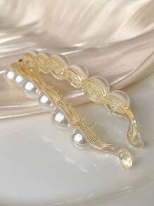 1 pièce de clip à cheveux en forme de banane avec décoration de faux perles, convient pour les clips verticaux de queue de cheval pour femmes. Accessoire capillaire de style simple, un choix idéal pour offrir en cadeau.