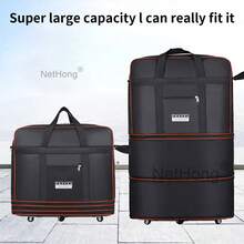 NetHong Men's Large Expandable Foldable Suitcase Collapsible Rolling Travel Luggage Bag - Black - View 2