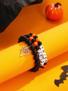 3 pièces Set de bijoux d'Halloween, Set de bracelets avec perles lettres d'Halloween, Set de bracelets pour femmes, Bijoux convenant pour le port d'Halloween et cadeaux d'Halloween pour elle