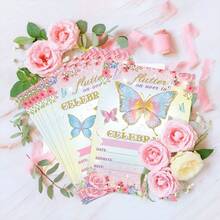 25pcs Assorted Pink & Blue Color Butterfly Greeting Card & Stickers Set, Birthday Party Invitation Card Set Includes 2 Types Of Cards, 2 Types Of Envelopes, & 5pcs Stickers Each