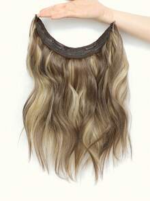 12英寸波浪卷发夹式接发，隐形钢丝，浅灰棕色带挑染，合成发片，适合女性日常佩戴 - 間色 - 查看 4