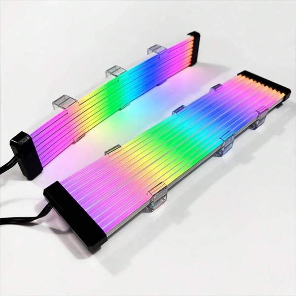 LED Light Bar ARGB Synchronization Board, Suitable For Computer Power Supply 24PIN GPU Graphics Card 8Pin Cable And Shell Lighting Neon Light Line. 5V Voltage, Product Length Approximately 9.25 Inches.BLACK