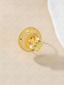 New! 24K Gold Plated Dubai Fashion Elegant Women Jewelry Set: Flower Shaped Earrings, Necklace, Ring - Minimalist Jewelry Set, Middle East Style Elegant For Party, Wedding, Daily Casual Wear - Gold - View 3