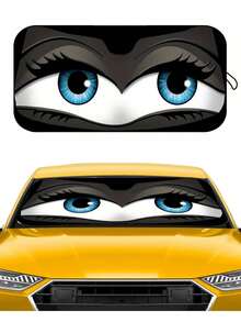 1pc Black Funny Car Sunshade, Foldable UV Protection Sunshade, Suitable For SUV, Sedan, Truck Windshield, Car Sun Visor With Storage Bag, Foldable Sunshade Blocks UV Rays And Heat For Small Cars, Mini SUVs, Etc. - Multicolor - View 3
