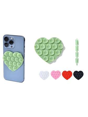 1pc Heart-Shaped Silicone Phone Double-Sided Suction Cup Sticker Adhesive Backing, Strong Hold On Wall, Multifunctional No Drilling Needed Compatible With IPhone, Android Phone, Gift For Birthday, Family, Friends Phone Holder, Phone Stand, Phone Accessories