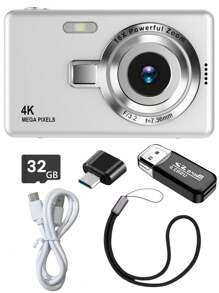 1 Pc CCD Digital Camera For Beginners And Student, 3.66inch X 2.36inch, Retro Digital Camera, With 2.4-Inch IPS Screen, 16X Zoom & Anti-Shake, Autofocus, HD 1080P Photo/Video, Perfect For Beginners & Students, Includes Fill Light, 650mAh Rechargeable Battery, With USB Type-C Charging Cable, Card Reader, Camera Lanyard, Holidays & Birthday Gifts For Boys And Girls, Easy To Use, Non-Professional Camera