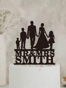 Personalized Wedding Family Cake Topper Customed Mr & Mrs Couple Family Silhouette Anniversary Topper - Multicolor - View 30