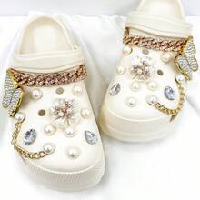 Fashionable Faux Pearl & Crystal Decorative Shoe Chain Accessory Set, Removable DIY Butterfly, Flower, Wooden Clogs, Garden Shoe, Bag & Handmade Decor Charm, Perfect Gift For Festivals