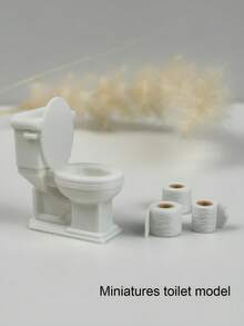 4cm Doll House Toilet Decor, Plastic Miniature Realistic Toilet Model, WC Accessory, Toilet Training Demonstration Model, Micro Bathroom Decor, Mini Toilet Paper Roll Model - White - View 2