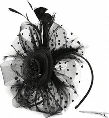 Ibeauti Fascinator Hats With Screentouch Lace Gloves Set Women Tea Party Cocktail Wedding Derby Headwear Short Gloves - 02 Black - 查看 4