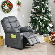 Kids Recliner Chair With Cup Holder, Adjustable Lounge Chair W/Footrest & Side Pockets For Children Boys Girls Room, Ergonomic Toddler Furniture Sofa, Kids Recliner (Grey)