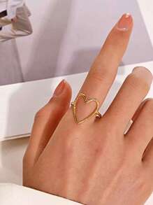 1 Stück Edelstahl 2 Farben Herz Ring Schöne Frau Exquisite Schmuck Geschenk Für Liebhaber, Cut Out
