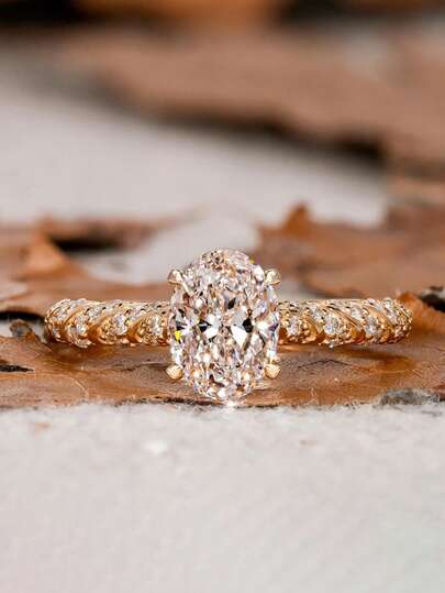 1 pièce Bague diamant ovale à quatre griffes en argent sterling S925, magnifique bague européenne pour femmes, raffinée et unique pour les bals, les réunions et les fêtes. Cadeau de bijoux de qualité pour femmes