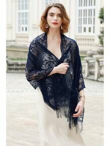 RIIQIICHY Shawls And Wraps For Evening Dresses Scarfs For Women Pashmina Wedding Formal Shawlhalloween - Navy-1 - View 9