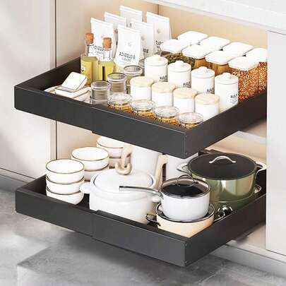 32-52CM Pull Out Cabinet Organiser, Pull Out Kitchen Storage,Adjustable Drawers