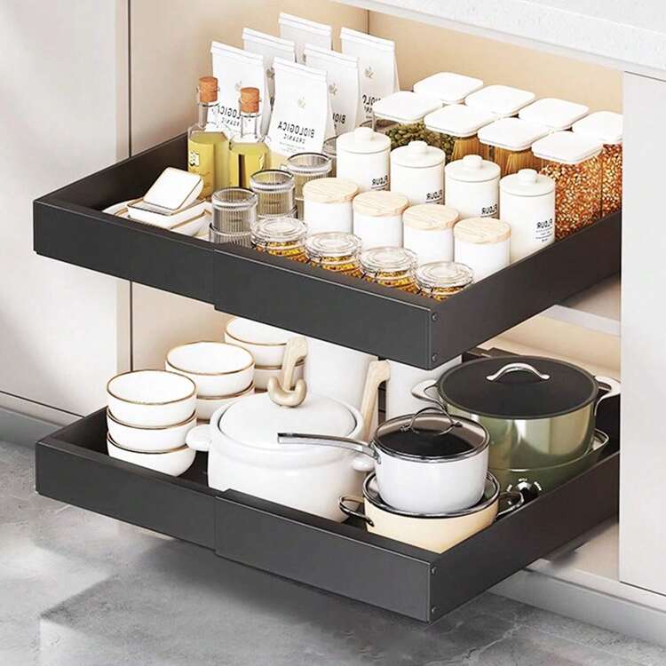 32-52CM Pull Out Cabinet Organiser, Pull Out Kitchen Storage,Adjustable Drawers - 白色 - 查看 1