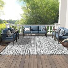 6ft X 9ft Waterproof Outdoor Rug - Durable Foldable Patio Carpet, Suitable For RV, Deck, Balcony, Backyard, Picnic, Porch, Camping, Beach, Grey & White - Gray - View 3
