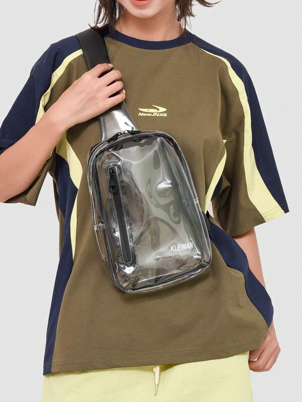 Women's Transparent Chest Bag, Multifunctional Crossbody Bag With USB Port, Ladies' Waist Pack, Transparent Visible Phone Bag, Accessories Bag, Shoulder Bag, Phone Pouch, Coin Purse, Running Bag, Biking Bag, Fashion Solid Color Minimalist Zipper Closure Adjustable Strap Sports Street Business Casual Travel Vacation Must-Have Item Young Stylish Mini Round Bag