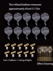 12 szt. (6 zestawów) - lampki LED na balony, przezroczysty wzór Bobo Ball, urodziny, ślub, rocznica, walentynki, letnia dekoracja na przyjęcie na plaży, dekoracja przyjęcia w pomieszczeniu, ciepłe białe prezenty powrót do szkoły artykuły szkolne wystrój pokoju