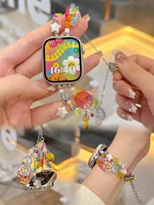 The New Y2K Dopamine Button Strap Is Compatible With Apple Watch Straps, Apple Watch 10/8/9/7/6/5/4/3/2/1 Series Straps, And Apple Watch Ultra40mm 44 41 45 49 42 38mm Women's Fashion Bracelet Accessories. Wearing It Is Neither Stuffy Nor Comfortable, Very Suitable For The Wrist - Translucent - View 2