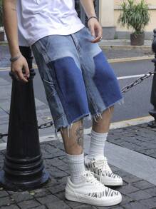 Pantalones cortos de mezclilla de pierna recta, jeans desteñidos con parches, conjunto de moda informal como regalo, adecuado para el verano