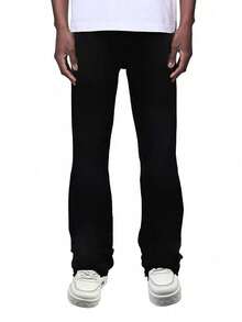 Blugi skinny, pantaloni stivuiți, blugi evazați pentru bărbați, de înaltă calitate, negri, simpli, versatili, cu fermoar, pentru toate anotimpurile