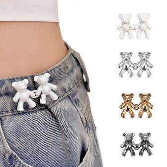 1/8 件泰迪熊金属绳扣，用于牛仔裤腰部调节 - 可调节裤子腰带纽扣，白色、黑色、金色、银色