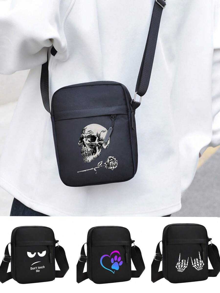 Túi đeo vai vải Oxford màu đen thời trang có dây đeo vai có thể điều chỉnh, rộng rãi: Túi đeo chéo thường ngày dành cho nam, được thiết kế với họa tiết đầu lâu và hoa hồng: Món quà lý tưởng cho học sinh và du khách vào ngày lễ tình nhân. Túi đeo vai, Túi xách, Túi đeo hông, Túi mini nam, Đồ dùng thiết yếu cho cuộc sống mới, Đồ dùng cơ bản cho học sinh nam, Túi xách thiết yếu cho dịp lễ Gothic Punk, Đồ dùng học tập Anime, Túi nhỏ, Túi ôm sát cho nam, Chất liệu - Nhiều màu - Xem 1