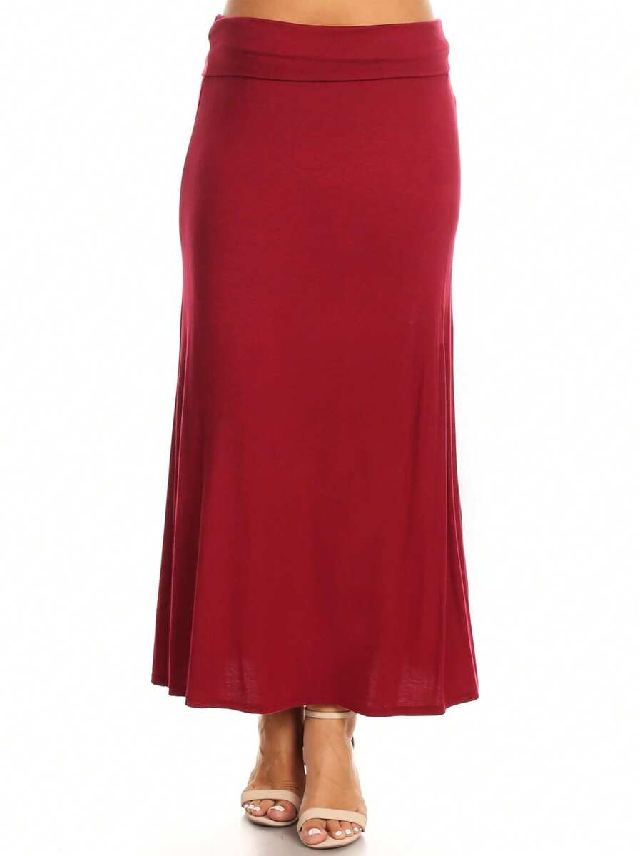 Chic Comfortable High Waisted Maxi Skirt Flowing A Line Design For Everyday Elegance - Burgundy - View 1