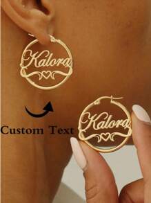 Brincos de Argola Personalizáveis em Aço Inoxidável com Coração e Nome - Perfeito para Aniversários, Formatura e Ocasiões Especiais - Presente Elegante de Estilo Boho, Prata, Dourado, Estiloso, Moda de Outono, Vintage, Dinheiro Antigo, Moda Anos 2000, Y2K, Personalizado