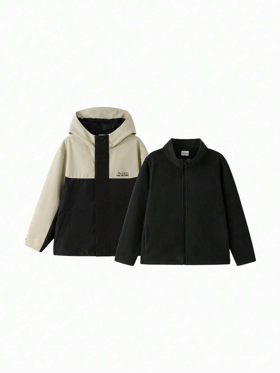 Balabala 男童防水户外夹克套装 2025 新款防风层 - 黑色 - 查看 1