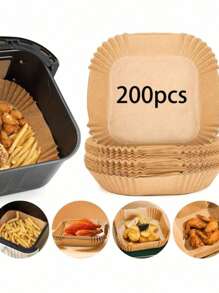 200pcs/Pack Air Fryer Paper Liners, Oil Absorption Sheets, Baking Parchment, Round Paper Dishes For Home Cooking