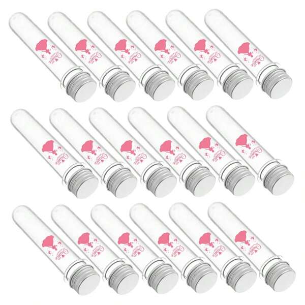 Set de 25 piezas de tubos de ensayo de plástico transparente de 45ml y 115ml con tapa, suministros para fiestas de cumpleaños, bodas y aniversarios para almacenamiento de dulces en casa, sales de baño, etiquetas de princesa para recuerdos de dulces, jugos y muestras de bocadillos, cuentas