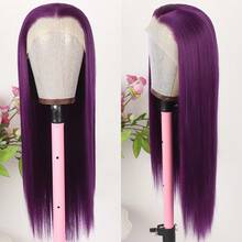 28 Inch Lace Front Halloween Wigs For Women Pre Plucked Hair-Line Dark Purple Color Free Part Hair Long Straight Glueless Synthetic Lace Front Wigs For Daily Party Cosplay Use - Màu tím - Xem 5