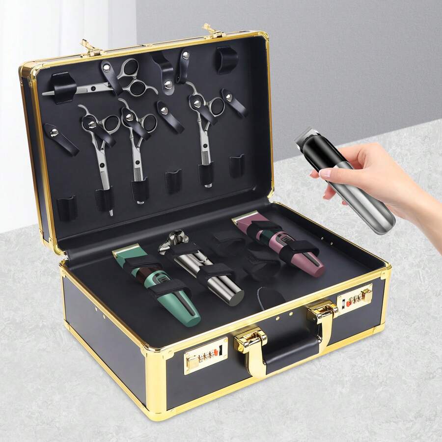 Bazargame Barber Carrying Case,Large Barber Beauty Salon Tool Kits Storage,Portable Travel Carry Case Hairdresser For Hair Stylist Pet Groomer - Gold - View 1