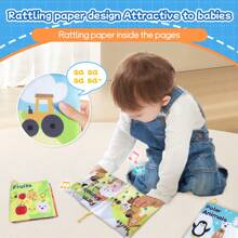 1 Packung Baby Stoffbücher - Weiche Sensorikbücher mit Tieren, Früchten für Babys 0-6 Monate - Lernbücher mit Knistereffekt
