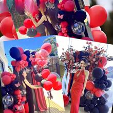 60个/98个红黑气球套装，红黑乳胶气球，适用于生日、婚礼装饰、宝宝派对、迎婴派对、订婚派对、性别展示气球、万圣节派对装饰气球。家居装饰、万圣节装饰、秋季装饰、房间装饰、秋季装饰。 - 彩色 - 查看 3