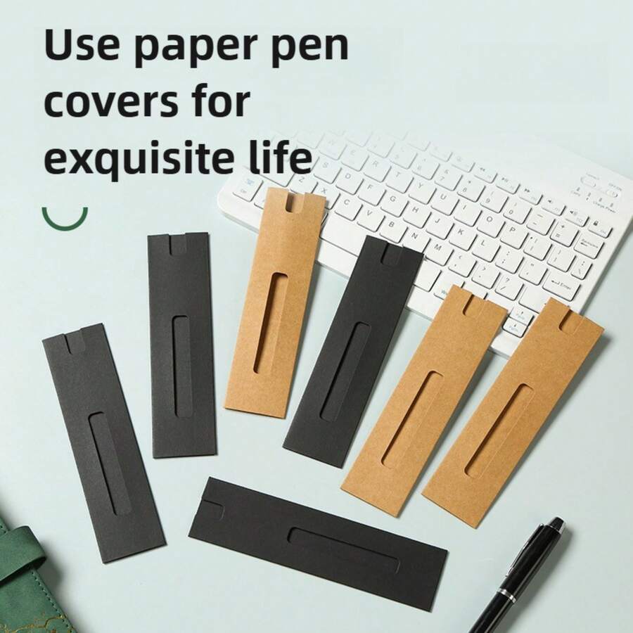 50/100pcs Paper Pen Box Pen Packaging Box Gift Ballpoint Pen Box. Window Type. Black Kraft Paper Pen Sleeve Simple Both-Ends Pen Paper Sleeve Packaging Universal Pen Sleeve. Back To School Season. Ideal Gift For Colleagues And Teachers. Back To School Season. Teacher's Day. (Note: The Paper Piece On The Window Needs To Be Removed By Yourself) (Since It Is Made Of Paper, There May Be Slight Scratches, But It Does Not Affect Use And Appearance) - Multicolor - View 1
