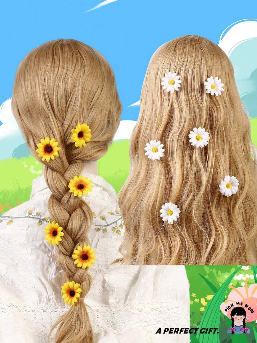 一套6个小号向日葵发夹，完美契合波西米亚风格或Cosplay造型。它们可以用来装饰你的头发，提升你的海滩度假照片、万圣节派对、夏日海滩出游和假日旅行的格调。这些发夹也是送给亲密朋友的绝佳礼物。爪夹、发夹、发夹 - 白色 - 查看 1