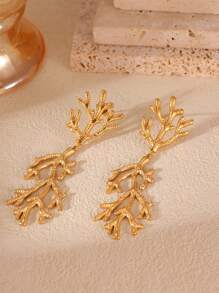 MESTILO 1 Pair Exaggerated 18K True Gold Stainless Steel Gold Water Drop Diamond Shaped Long Earrings, Suitable For Women For Everyday Wear