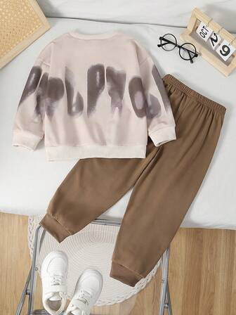 2 st/set avslappnad sportoutfit för pojkar, lös passform, tröja och byxor med huva, bekväm för utflykter, elegant, hiphop-stil, höst/vinter