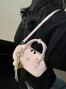 1 bolsa feminina da moda, bolsa de ombro, bolsa transversal, pasta, bolsa carteiro, bolsa de travesseiro, bolsa Boston, feita de poliuretano durável, adequada para compras, encontros, reuniões, deslocamento para o trabalho, alça de ombro ajustável, pingente decorativo, elegante bolsa feminina azul casual minimalista - Rosa - Ver 3