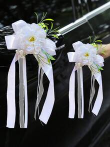 2pcs Artificial Flowers Wedding Decor Rose Flower (With Suction Cup)Car Rearview Mirror Present Ribbon Light House Decor Aisle Chair Decor For Party Wedding - Multicolor - View 23