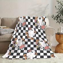 Halloween & Ghost Floral Checkered Flannel Blanket ,Super Soft Flannel Printed 3D Blanket, As Birthday Gifts, Family, Wedding, Souvenir Blankets, Polyester Blankets Suitable For All Seasons, Washable, Machine Washable, Lightweight, Breathable, Comfortable, Warm, Unique, 280gsm For Him, Her Personalized Ideal Gifts For Her, Him, Family, Boyfriend, Girlfriend, Father, Family, Mother, Lover, Daughter, Son, Grandfather, Grandmother, Friend, Classmate, Pet. Perfect Nap, Camping, Travel, Home, Daily Life, Office Decoration, Birthday, Anniversary, Valentine's Day, Thanksgiving, Christmas, Halloween, Mother's Day, Father's Day, Wedding, New Year Gifts ,Sofa,Bed,Car,Bedroom,Living Room,Office,  Outdoor Camping, Beach,Wall Decoration
