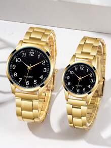 2 Peças Relógio de Casal Casual de Negócios na Moda, Mostrador Digital Redondo Versátil com Pulseira de Aço, Conjunto de Presente de Dia dos Namorados, Adequado para Feriados, Festas, Casamentos, Volta às Aulas, Natal, Ação de Graças, Halloween, Páscoa, etc.
