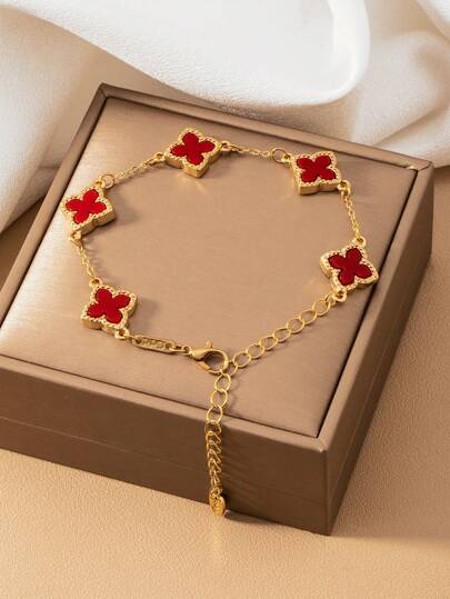 1pc Elegant Lucky Four-Leaf Clover Women Bracelet, Suitable For Daily Wear In Summer, Great Gift For Friends