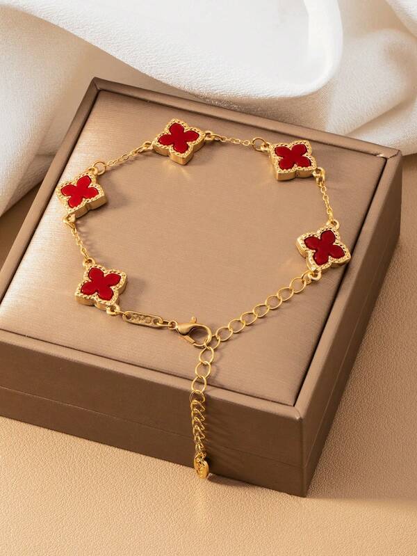 1pc Elegant Lucky Four-Leaf Clover Women Bracelet, Suitable For Daily Wear In Summer, Great Gift For Friends