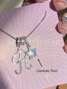 1pc Minimalist Cubic Zirconia Heart Shaped Initial Letter DIY Necklace, Customized Simple Letter Name Necklace, Stainless Steel Pendant, Fashionable, Casual, Personalized Unique Gift For Girlfriend, Mom, Family, Friends, Daughter, Anniversary, Valentine's Day, Mother's Day, Birthday, Graduation, Daily Wear, Wedding, Party, Black, Silver, Unisex, Casual,Silver Stylish