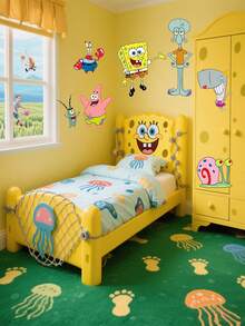 SPONGEBOB 1 件海绵宝宝主题卡通墙贴 PVC 防水贴纸 自粘玻璃门卧室墙贴 超厚卡通贴纸 创意装饰墙贴 适用于卧室、客厅、书房、婚礼、餐厅、书房、毕业季、生日派对、母亲节和复活节派对房间装饰墙面装饰墙贴贴纸